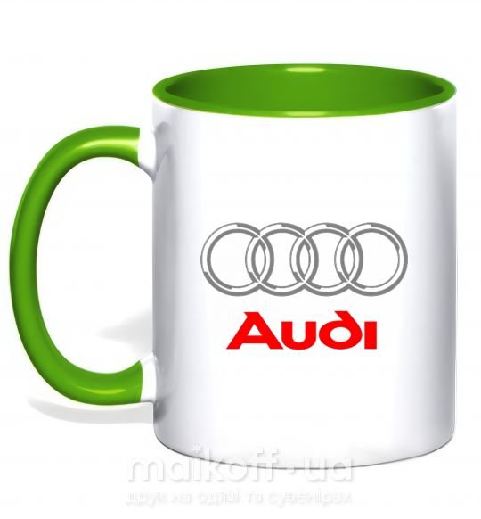 Чашка с цветной ручкой Audi logo gray Зеленый фото