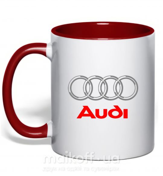 Чашка з кольоровою ручкою Audi logo gray Червоний фото