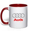 Чашка с цветной ручкой Audi logo gray Красный фото