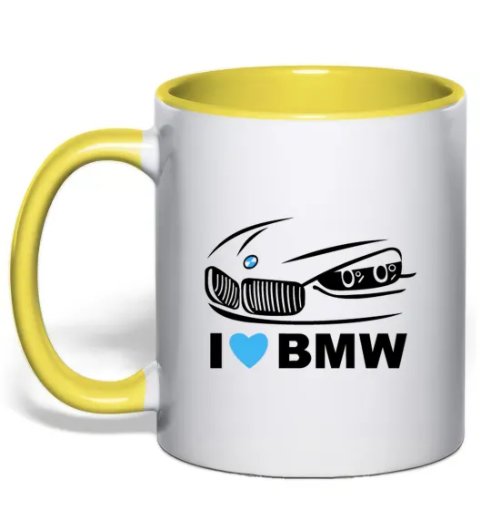 Чашка з кольоровою ручкою Love bmw Лимонний фото