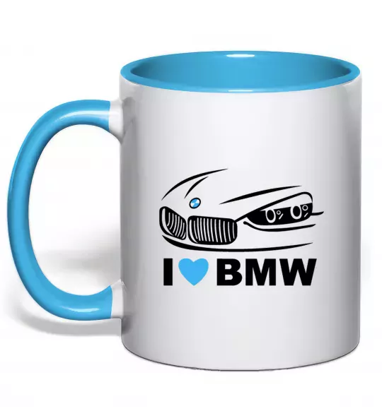 Чашка с цветной ручкой Love bmw Голубой фото