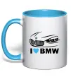 Чашка с цветной ручкой Love bmw Голубой фото