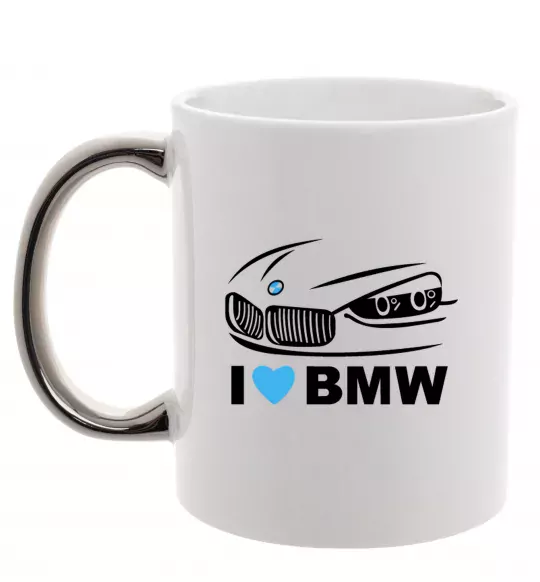 Чашка с цветной ручкой Love bmw Серебро фото