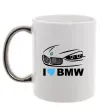 Чашка с цветной ручкой Love bmw Серебро фото
