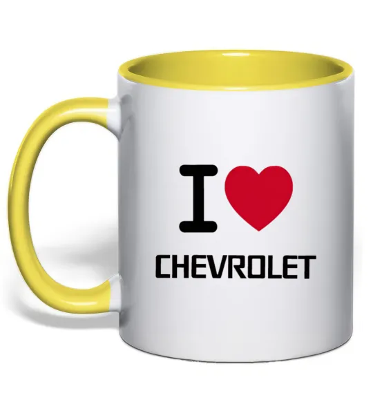 Чашка з кольоровою ручкою I love chevrolet Сонячно жовтий фото