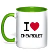 Чашка з кольоровою ручкою I love chevrolet Лаймовий фото