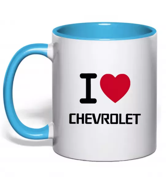 Чашка з кольоровою ручкою I love chevrolet Блакитний фото