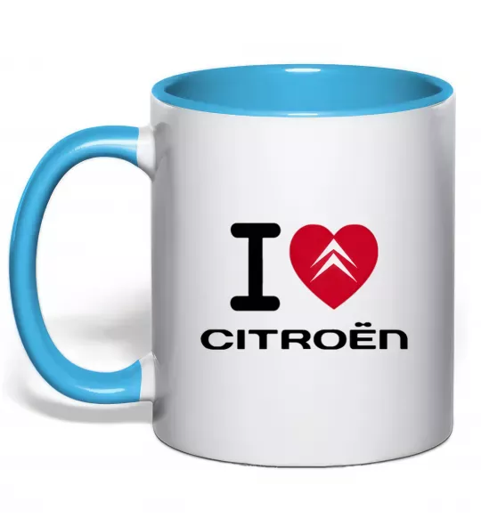 Чашка з кольоровою ручкою I love citroen Блакитний фото
