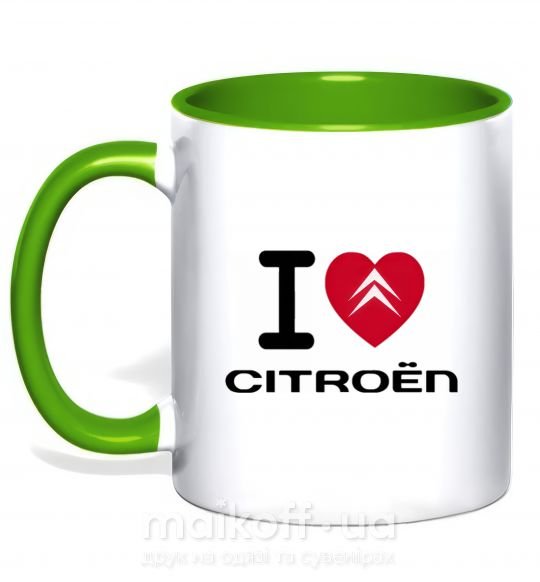 Чашка с цветной ручкой I love citroen Зеленый фото