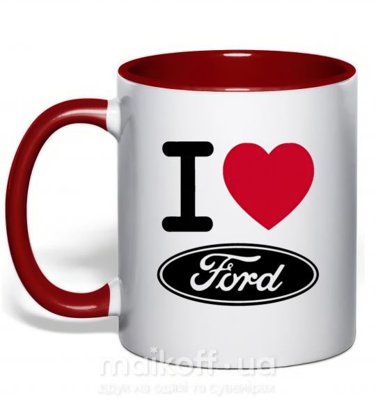 Чашка с цветной ручкой I Love Ford Красный фото