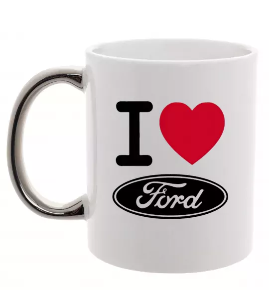 Чашка с цветной ручкой I Love Ford Серебро фото