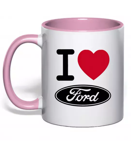 Чашка с цветной ручкой I Love Ford Нежно розовый фото