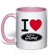 Чашка с цветной ручкой I Love Ford Нежно розовый фото