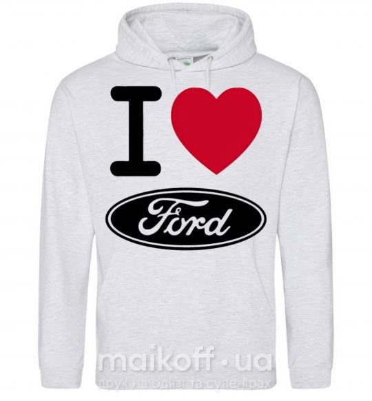 Мужская толстовка (худи) I Love Ford Серый меланж фото