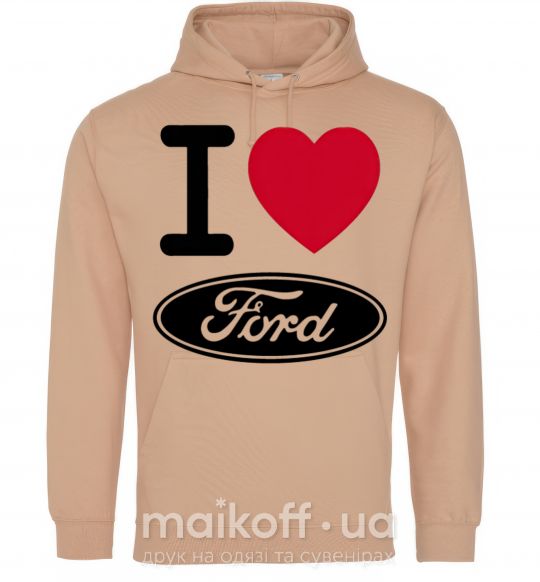 Чоловіча толстовка (худі) I Love Ford Пісочний фото