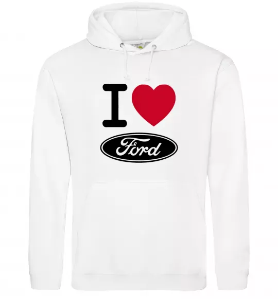 Мужская толстовка (худи) I Love Ford Белый фото