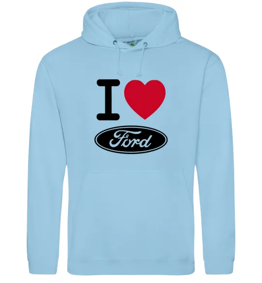 Мужская толстовка (худи) I Love Ford Голубой фото