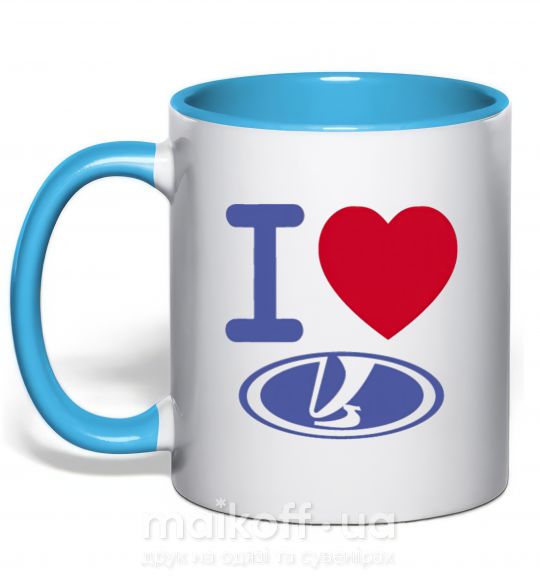 Чашка з кольоровою ручкою I Love Lada Блакитний фото