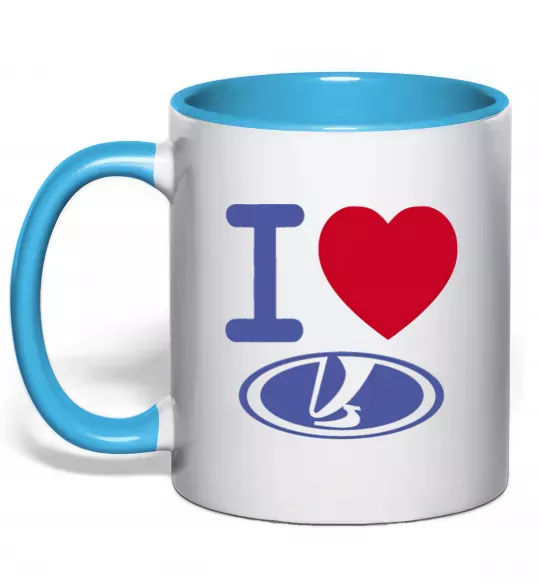 Чашка з кольоровою ручкою I Love Lada Блакитний фото
