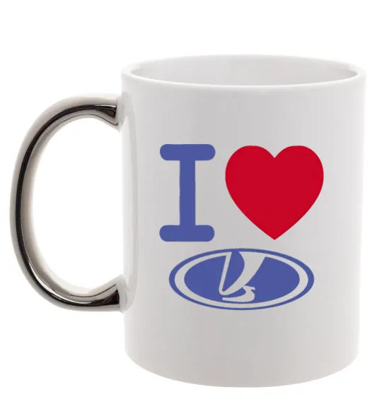 Чашка з кольоровою ручкою I Love Lada Срібло фото
