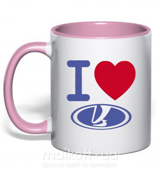 Чашка з кольоровою ручкою I Love Lada Ніжно рожевий фото