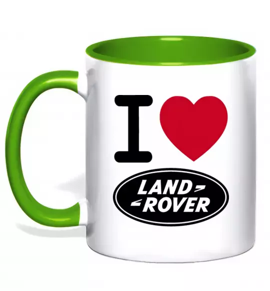 Чашка с цветной ручкой I Love Land Rover Зеленый фото