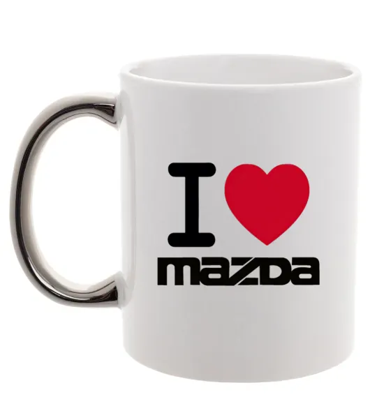 Чашка з кольоровою ручкою I Love Mazda Срібло фото