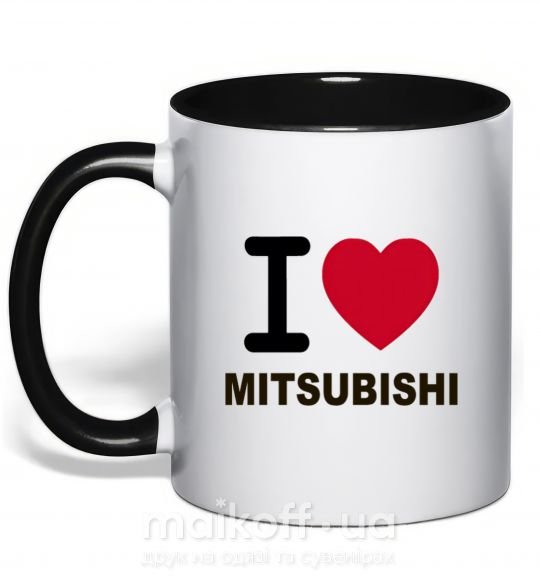 Чашка с цветной ручкой I Love Mitsubishi Черный фото