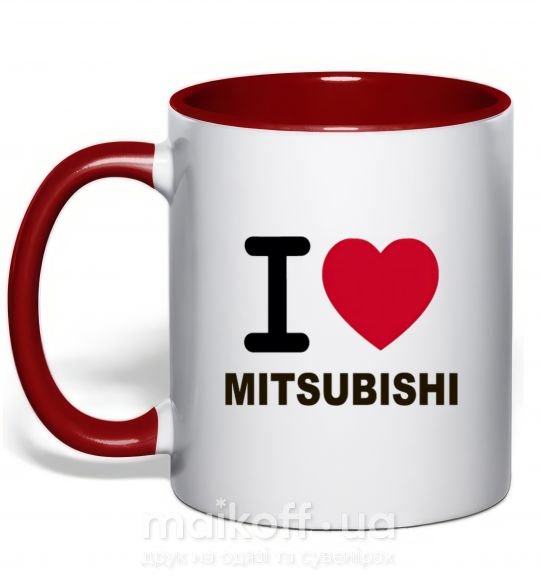 Чашка с цветной ручкой I Love Mitsubishi Красный фото