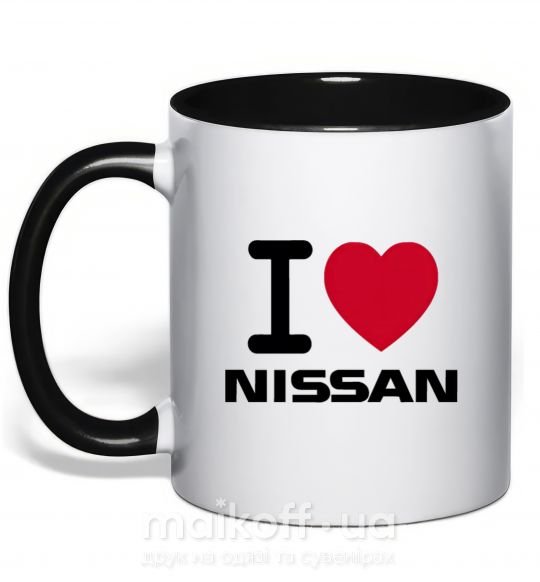Чашка з кольоровою ручкою I Love Nissan Чорний фото