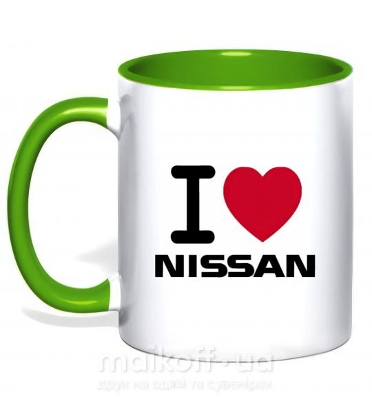 Чашка з кольоровою ручкою I Love Nissan Зелений фото