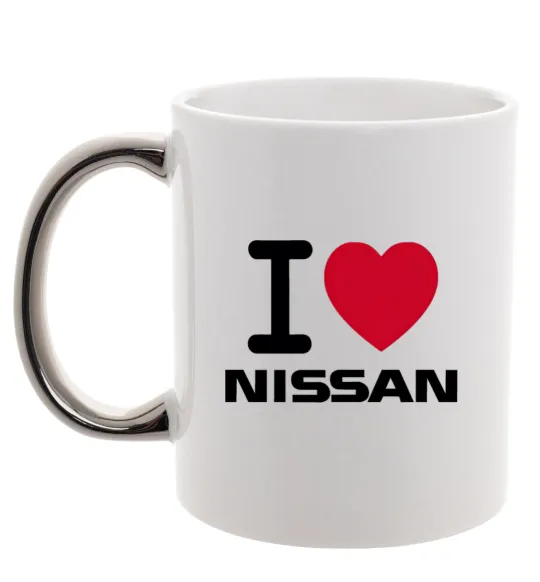 Чашка с цветной ручкой I Love Nissan Серебро фото