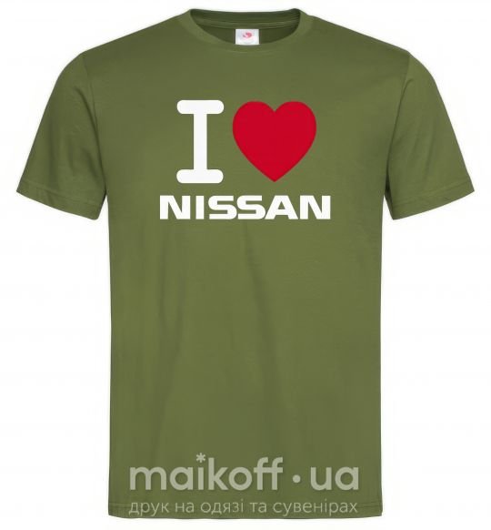 Мужская футболка I Love Nissan Оливковый фото