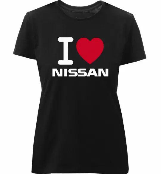 Женская премиум футболка I Love Nissan Черный фото