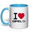 Чашка з кольоровою ручкою I Love Opel Блакитний фото