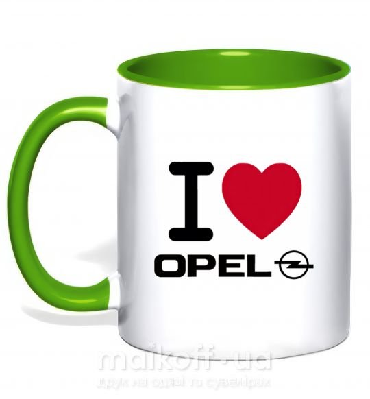 Чашка з кольоровою ручкою I Love Opel Зелений фото