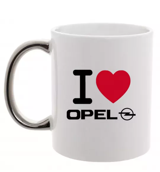 Чашка з кольоровою ручкою I Love Opel Срібло фото