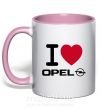 Чашка з кольоровою ручкою I Love Opel Ніжно рожевий фото