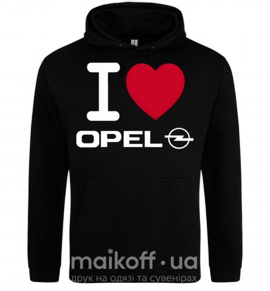 Мужская толстовка (худи) I Love Opel Черный фото