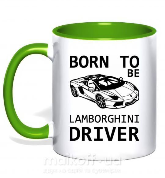 Чашка з кольоровою ручкою Born to be Lamborghini driver Зелений фото