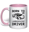 Чашка с цветной ручкой Born to be Lamborghini driver Нежно розовый фото