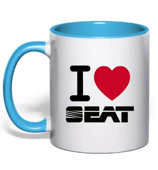 Чашка с цветной ручкой I Love Seat Голубой фото