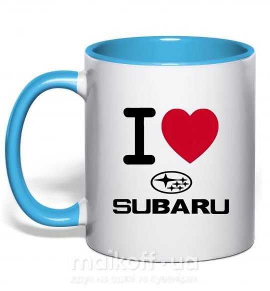 Чашка с цветной ручкой I Love Subaru Голубой фото