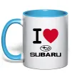 Чашка з кольоровою ручкою I Love Subaru Блакитний фото