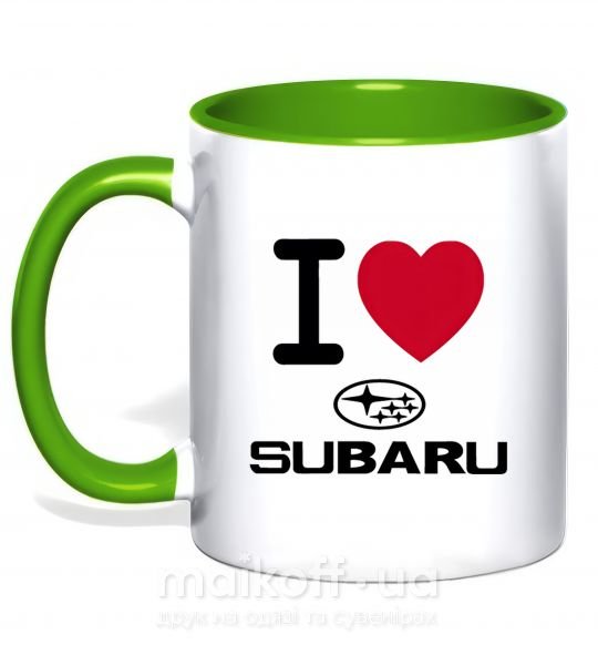 Чашка с цветной ручкой I Love Subaru Зеленый фото