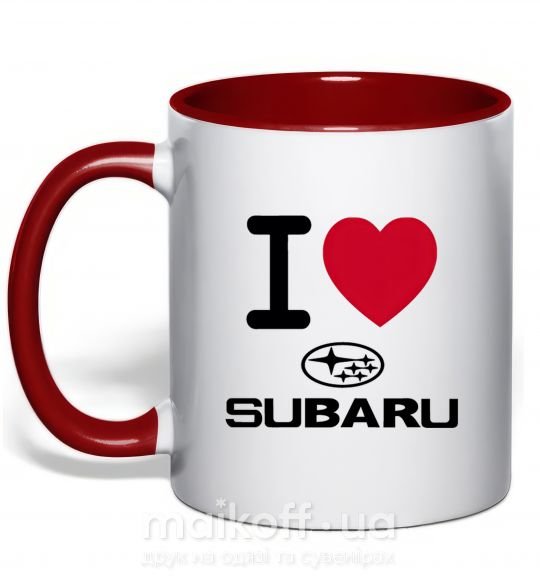 Чашка с цветной ручкой I Love Subaru Красный фото