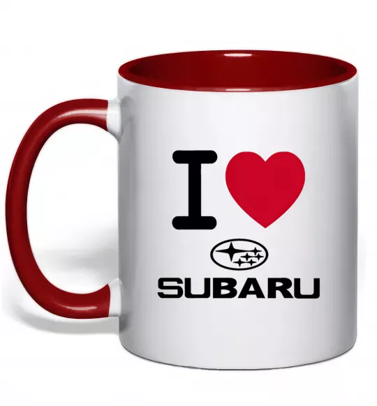 Чашка з кольоровою ручкою I Love Subaru Червоний фото