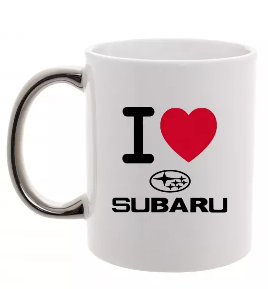 Чашка з кольоровою ручкою I Love Subaru Срібло фото