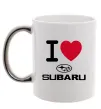 Чашка з кольоровою ручкою I Love Subaru Срібло фото