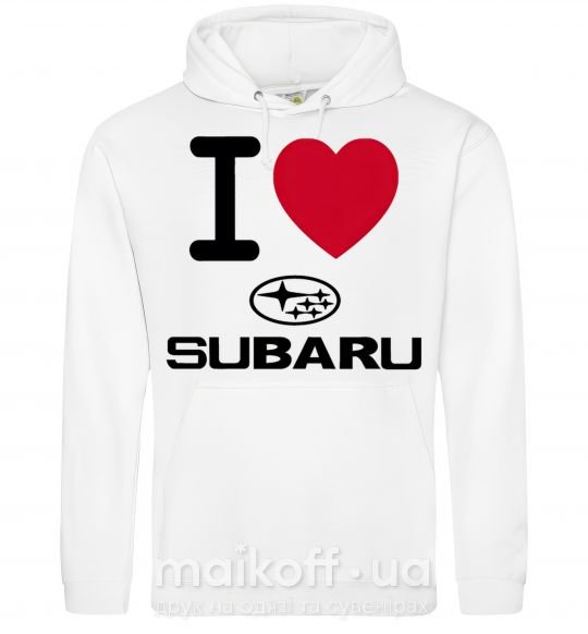Мужская толстовка (худи) I Love Subaru Белый фото